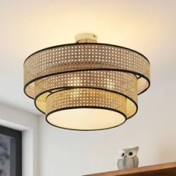Deckenlampe Elowen Lucande, dimmbar, Holz hell, für Wohn- / Esszimmer, Bambus, Modern, Deckenlampe
