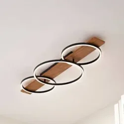 LED Deckenlampe Galad Lindby, dimmbar, Holz hell, für Wohn- / Esszimmer, Holz, Modern, LED Deckenleuchte