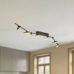Lindby LED-Strahler Eldrin, schwarz, 6-flg., Lichtleiste Eldrin Lindby, dimmbar, schwarz, für Wohn- / Esszimmer, Metall, Modern, LED Deckenlampe