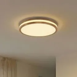 Deckenlampe Emiva Lindby, dimmbar, Holz hell, für Wohn- / Esszimmer, Holz, Modern, Deckenlampe