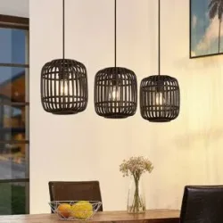 Holz Hängelampe Canyana Lindby, dimmbar, schwarz, für Wohn- / Esszimmer, Holz, Landhaus / Rustikal, Pendelleuchte
