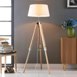 Stehlampe Katie Lindby, weiß / opal, für Wohn- / Esszimmer, Holz, Skandinavisch, Stehlampe