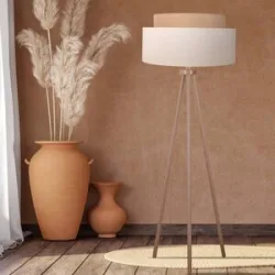 Stehlampe Boho Duolla, Holz hell, für Schlafzimmer, Holz, Stehlampe