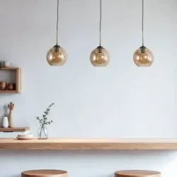 Glas Hängelampe Sofian Lindby, dimmbar, creme / amber, für Wohn- / Esszimmer, Glas, Modern, Pendelleuchte