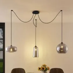Glas Hängelampe Zyli Lucande, dimmbar, alu / grau / zink, für Wohn- / Esszimmer, Glas, Vintage, Pendelleuchte