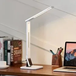 LED Schreibtischlampe Eleni Lindby, dimmbar, weiß / opal, für Arbeitszimmer / Büro, Kunststoff, Modern, LED Tischlampe