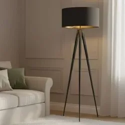 Stehlampe Benik Lindby, schwarz, für Wohn- / Esszimmer, Textil / Stoff / Seide, Modern, Stehlampe