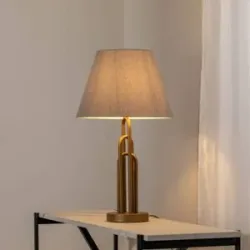 Tischlampe Lazar Avonni, alu / grau / zink, für Wohn- / Esszimmer, Textil / Stoff / Seide, Tischlampe