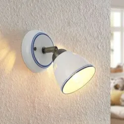 Lindby Strahler Eneas, Höhe 16 cm, weiß, einflammig, Keramik Eneas Lindby, dimmbar, weiß / opal, für Wohn- / Esszimmer, Keramik, Landhaus / Rustikal, Strahler