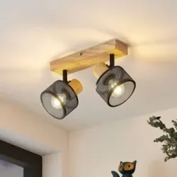 Lindby Evinora Deckenstrahler aus Holz, 2-flammig Lindby, dimmbar, Holz hell, für Wohn- / Esszimmer, Holz, Modern, Strahler