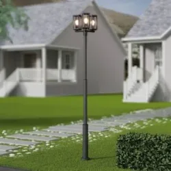 Lucande Außenlampe Siveta, 240cm, 3-flg., schwarz, E27, IP65 Siveta Lucande, dimmbar, schwarz, Aluminium