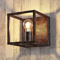 Wandlampe Emin Lindby, dimmbar, braun / rost, für Wohn- / Esszimmer, Metall, Landhaus / Rustikal, Wandleuchte, Wandlampe Innen