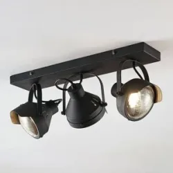 Lindby Deckenstrahler Henega, 52 cm, schwarz, 3-flammig Henega Lindby, dimmbar, schwarz, für Wohn- / Esszimmer, Metall, Industrielles Design, Strahler