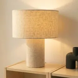 Tischlampe Elfie Lindby, creme / amber, für Wohn- / Esszimmer, Textil / Stoff / Seide, Skandinavisch, Tischlampe