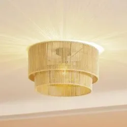 Deckenlampe Anuva Lindby, dimmbar, Holz hell, für Wohn- / Esszimmer, Papier / Lunolit / Lunopal, Landhaus / Rustikal, Deckenlampe