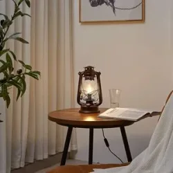 Tischlampe Raisa Lindby, braun / rost, für Wohn- / Esszimmer, Metall, Antik, Tischlampe