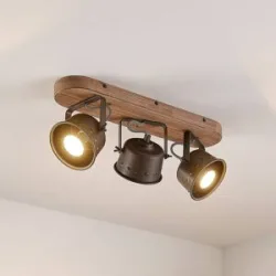 Lindby Deckenstrahler Rubinjo, 45 cm, 3-flg., Holz, GU10 Rubinjo Lindby, dimmbar, schwarz, für Wohn- / Esszimmer, Metall, Vintage, Strahler