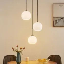 Hängelampe Jurian Lindby, dimmbar, weiß / opal, für Wohn- / Esszimmer, Glas, Modern, Pendelleuchte