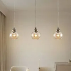 Hängelampe Tymoni Lindby, dimmbar, creme / amber, für Wohn- / Esszimmer, Glas, Vintage, Pendelleuchte