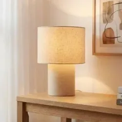 Tischlampe Elfie Lindby, creme / amber, für Wohn- / Esszimmer, Textil / Stoff / Seide, Skandinavisch, Tischlampe