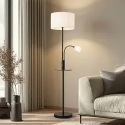 Stehlampe Aovan Lindby, schwarz, für Wohn- / Esszimmer, Metall, Modern, Stehlampe