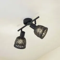 Deckenlampe Eskil Lindby, dimmbar, schwarz, für Wohn- / Esszimmer, Bambus, Modern, Deckenlampe