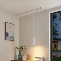 Lindby Pendellampe Linaro, 20 cm, weiß, 1-Phasen, GU10 Linaro, weiß / opal, für Wohn- / Esszimmer, Metall, Modern, Stromschienenleuchte