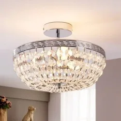 Kristall Deckenlampe Mondrian Lindby, dimmbar, klar / transparent, für Flurbereich, Kristall, Modern, Deckenlampe