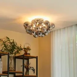 Deckenlampe Diborah Lucande, dimmbar, alu / grau / zink, für Wohn- / Esszimmer, Glas, Design, Deckenlampe
