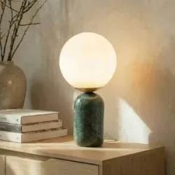 Fensterbank Tischlampe Lennes Lindby, grün, für Wohn- / Esszimmer, Stein, Modern, Tischlampe