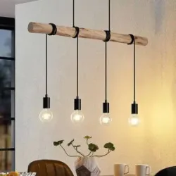 Holz Hängelampe Ferris Lindby, dimmbar, Holz hell, für Wohn- / Esszimmer, Metall, Vintage, Pendelleuchte