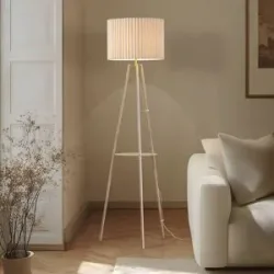 Stehlampe Libbie Lindby, creme / amber, für Wohn- / Esszimmer, Textil / Stoff / Seide, Skandinavisch, Stehlampe