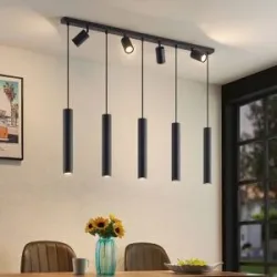 Hängelampe Sanad Lindby, dimmbar, schwarz, für Wohn- / Esszimmer, Metall, Modern, Pendelleuchte
