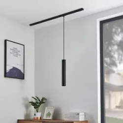 Lindby Pendellampe Linaro, 40 cm, schwarz, 1-Phasen, GU10 Linaro, schwarz, für Wohn- / Esszimmer, Metall, Modern, Stromschienenleuchte