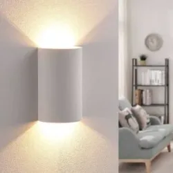 Wandlampe Jenke Lindby, weiß / opal, für Wohn- / Esszimmer, Gips / Ton, Modern, LED Wandleuchte, Wandlampe Innen