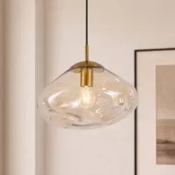 Glas Hängelampe Lelia Lindby, dimmbar, creme / amber, für Wohn- / Esszimmer, Glas, Design, Pendelleuchte
