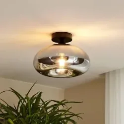 Deckenlampe Zehra Lindby, dimmbar, schwarz, für Flurbereich, Glas, Modern, Deckenlampe