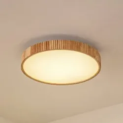 LED Deckenlampe Velua Lindby, dimmbar, Holz hell, für Wohn- / Esszimmer, Holz, Modern, LED Deckenleuchte