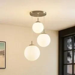 Glas Hängelampe Heleska Lindby, dimmbar, weiß / opal, für Wohn- / Esszimmer, Metall, Modern, Pendelleuchte