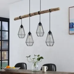 Hängelampe Eldarion Lindby, dimmbar, Holz hell, für Wohn- / Esszimmer, Metall, Landhaus / Rustikal, Pendelleuchte