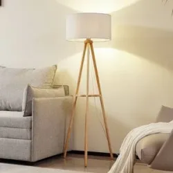 Stehlampe Adamio Lindby, Holz hell, für Wohn- / Esszimmer, Holz, Landhaus / Rustikal, Stehlampe