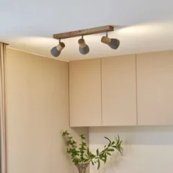 Lindby Strahler Filiz, 3-flg., 47 cm lang, Holz, Beton, E14 Filiz Lindby, dimmbar, alu / grau / zink, für Schlafzimmer, Beton, Skandinavisch, Strahler