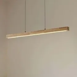 Holz Hängelampe Emara Lucande, dimmbar, Holz hell, für Wohn- / Esszimmer, Holz, Design, Pendelleuchte