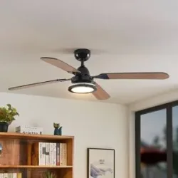 Lucande LED-Deckenventilator Tedric, schwarz, leise, 133 cm Tedric, schwarz, für Wohn- / Esszimmer, Metall, Vintage