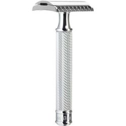 MÜHLE Rasierhobel offener Kamm R41 Griff aus Metall mit verchromten Metallakzenten