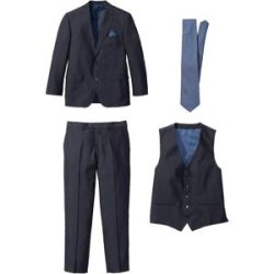 bonprix Anzug Set, 4 tlg. regular fit bestehend aus Sakko mit Reverse, Weste, Flatfront-Hose und Krawatte