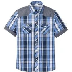 bonprix Kurzarmhemd mit Denim-Besatzblau 39Herren