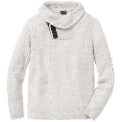 bonprix Strickpullover mit Schalkragen und Knopfverschluss, Langarm