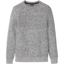 bonprix Strickpullover aus Baumwolle, ohne Kragen, Regular Fit, melierte Optik