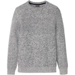 bonprix Strickpullover aus Baumwolle, ohne Kragen, Regular Fit, melierte Optik